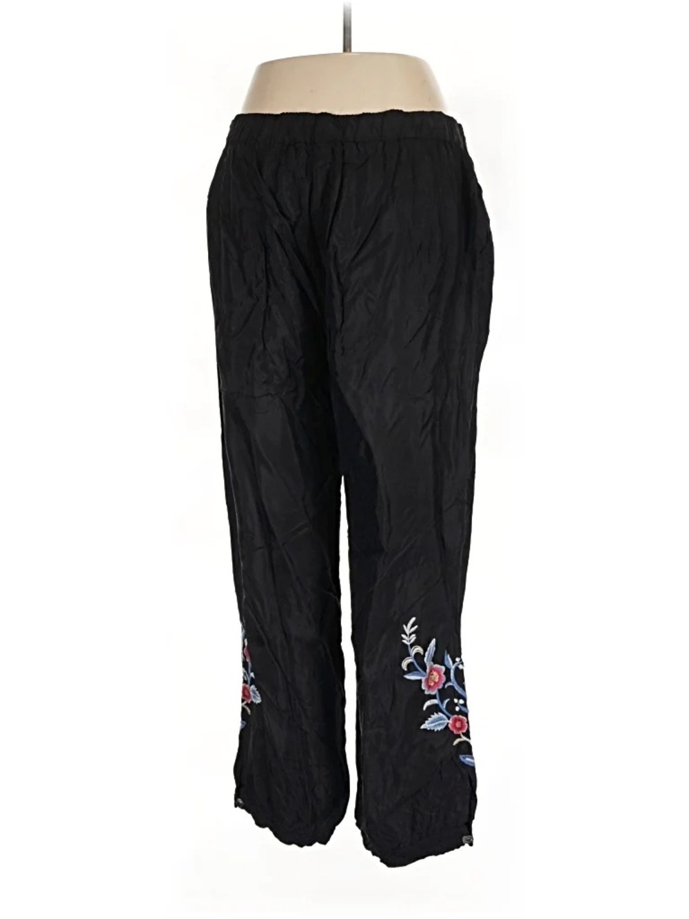 Johnny Was Black Pants with Floral Embroidery